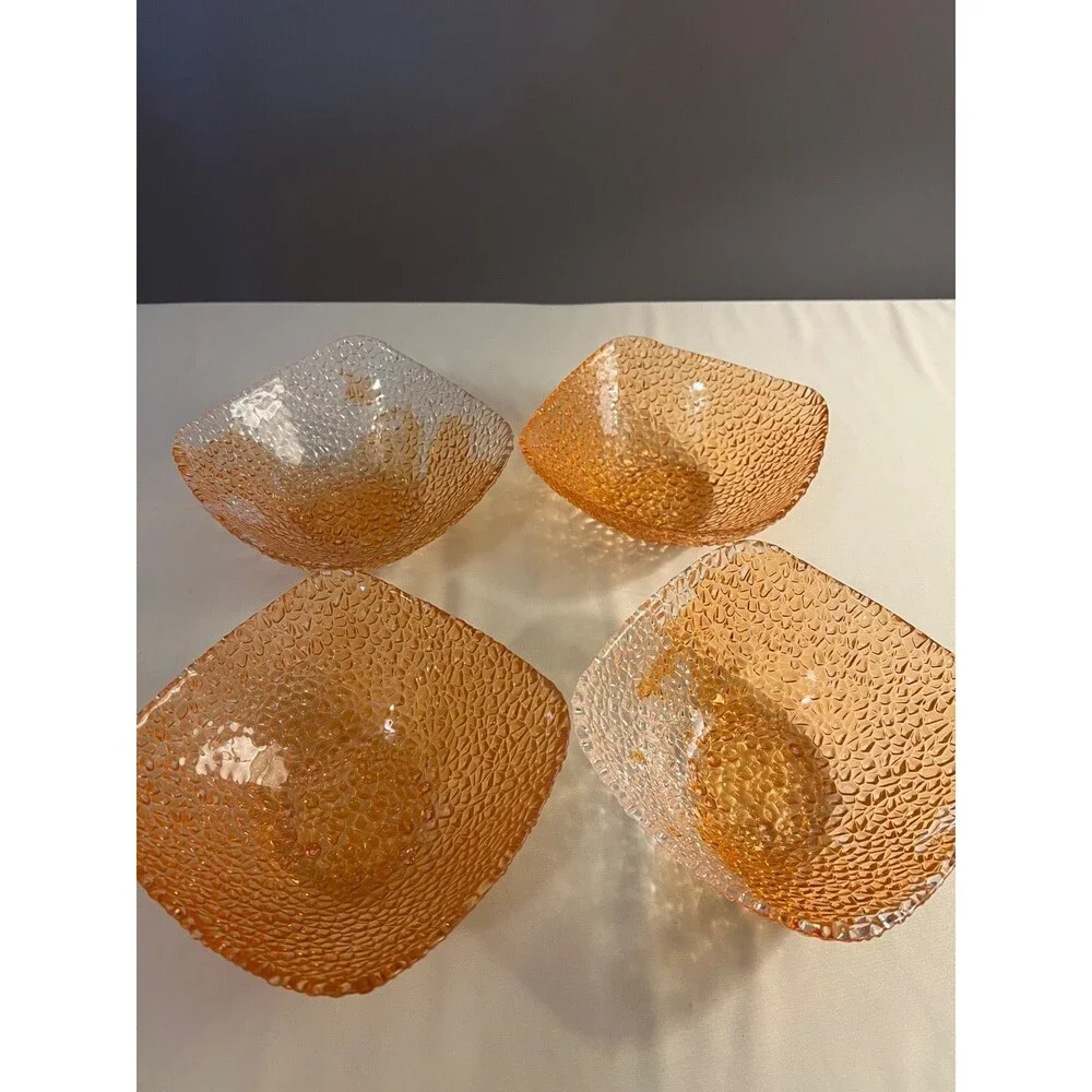 Vintage Vetropuro Peach Pebble Glass Square Bowls (4)